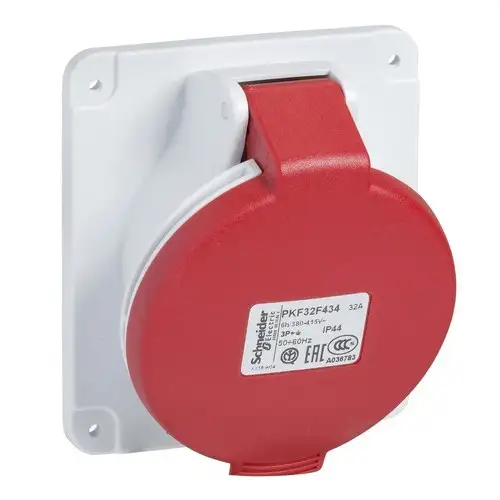 Base d'encastar inclinada de 32A 3P+N+TT 380-415V IP44 amb referència PKF32F435 de la marca SCHNEIDER ELECTRIC