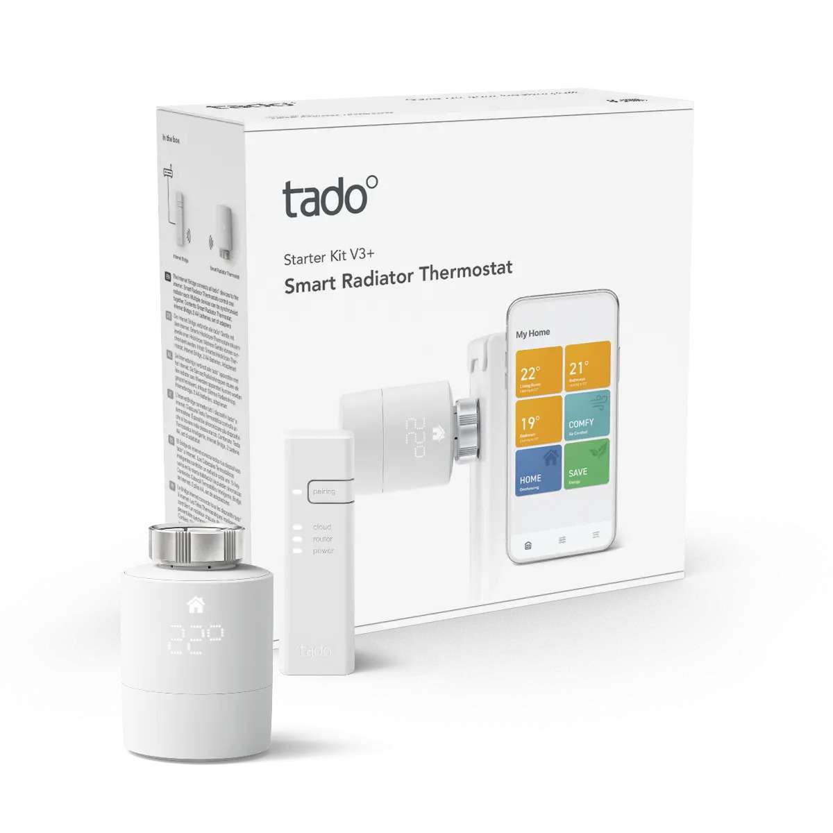 Kit cabezal termostático inteligente + bridge Tado V3+ con referencia SRT KIT V3+ de la marca TADO