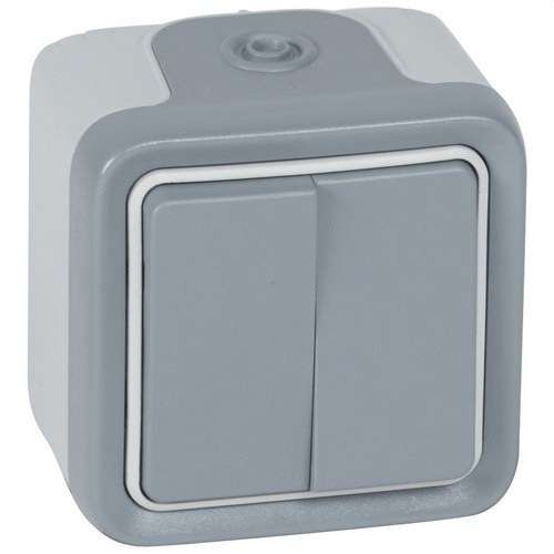 Doble commutador estanc de superfície gris Plexo amb referència 069715 de la marca LEGRAND