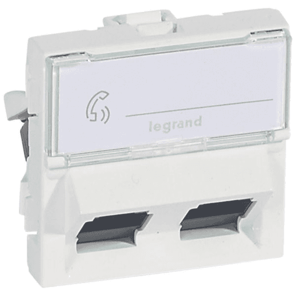 Toma doble RJ45 Legrand Mosaic Cat 6 UTP 45° 2 mòduls blanc amb referència 076504 de la marca LEGRAND