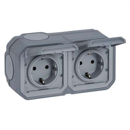 Base doble de corrent monobloc Plexo IP 55 horitzontal gris amb referència 069742L de la marca LEGRAND