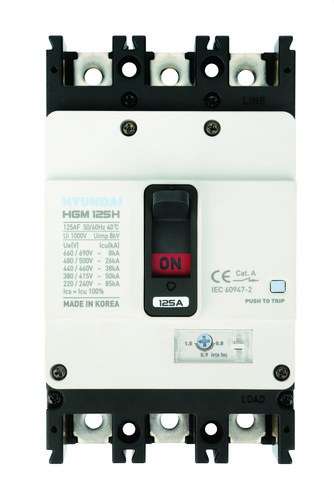Interruptor automático de caja moldeada HGM 4P 160A con referencia HGM250-L4PN160F de la marca HYUNDAI