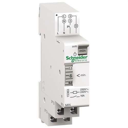 Interruptor minuter automàtic Acti9 MIN 1 mòdul 1 canal 1 a 7 minuts amb referència 15363 de la marca SCHNEIDER ELECTRIC