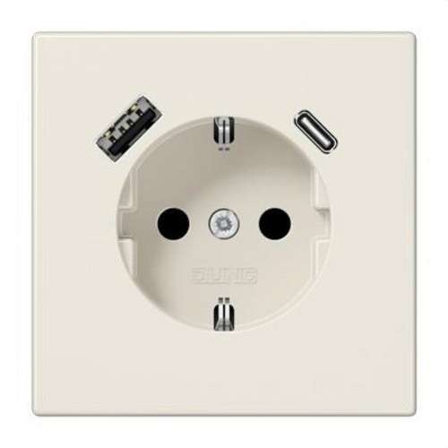 Base de enchufe schuko con cargador USB Safety+ marfil LS con referencia LS1520-15CA de la marca JUNG