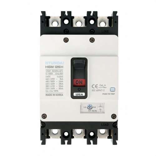 Interruptor de caixa modelada Hyundai HGM 400A 3P 100KA/380V amb referència HGM400-L3P400F de la marca HYUNDAI