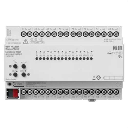 Actuador de conmutación KNX 16 fases y persianas KNX 8 fases Jung con referencia 230161SR de la marca JUNG