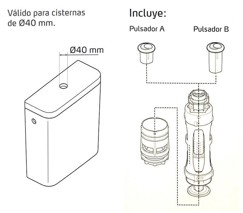 Mecanismo de descarga doble Gala - Recambio original con referencia 50412 de la marca GALA