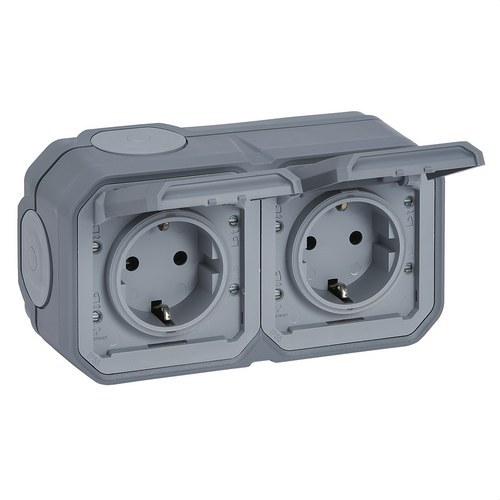 Base doble de corriente monobloc Plexo IP 55 horizontal gris con referencia 069742L de la marca LEGRAND