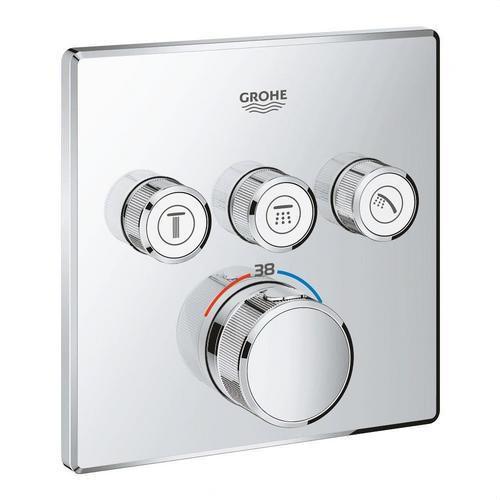 Termostato empotrado cuadrado con 3 llaves Grohtherm SmartControl cromo con referencia 29126000 de la marca GROHE