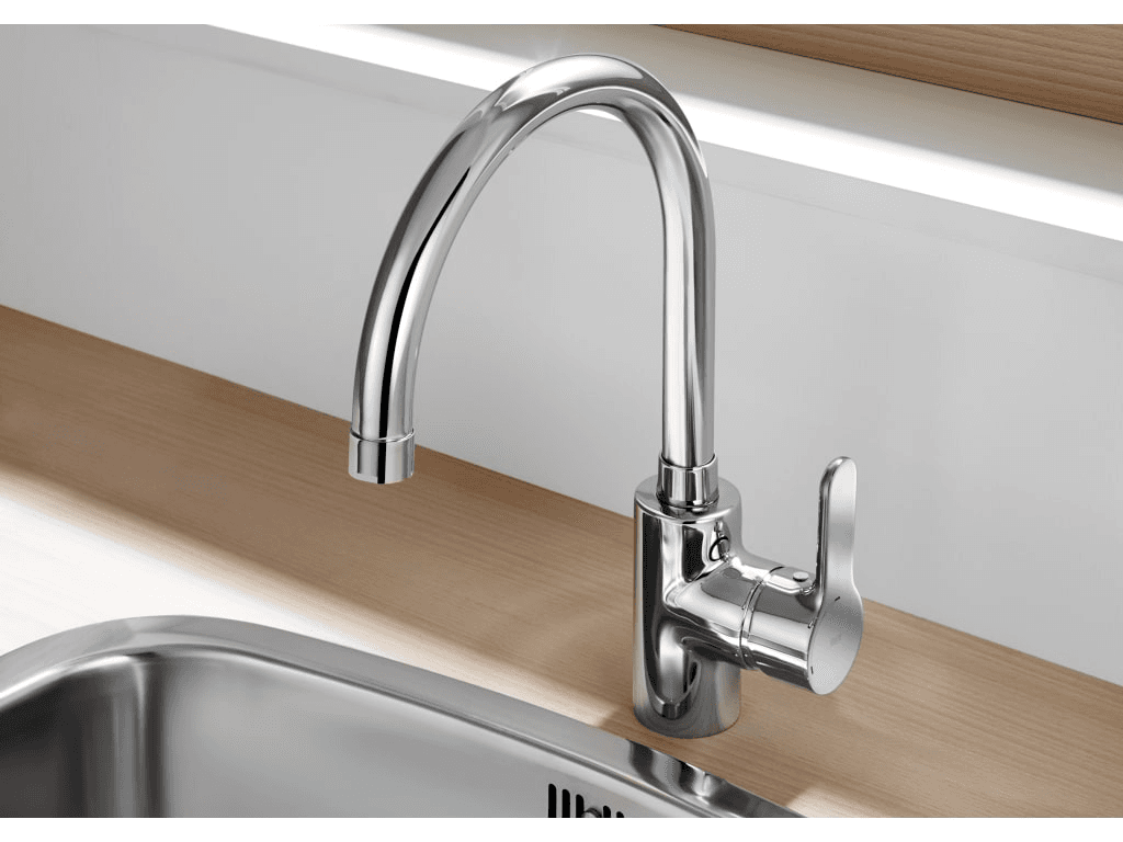 Aixeta de cuina amb broc corbat giratori Cold Start Roca L20 amb referència A5A8409C00 de la marca ROCA