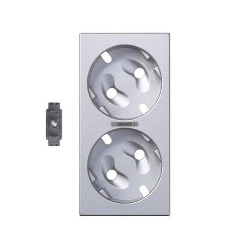 Tapa para el mecanismo de la base de enchufe schuko doble con visor y led indicador aluminio Simon 500 Cima con referencia 50011041-033 de la marca SIMON