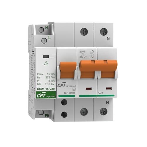 Protector de sobretensiones permanentes IGA 1P+N 25A con referencia 77706395C de la marca CIRPROTEC