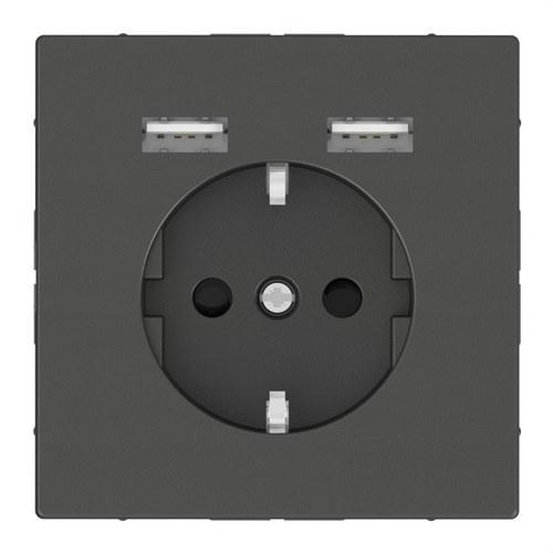 Enchufe schuko + 2 cargadores USB 2,4A aluminio D-Life con referencia MTN2366-6034 de la marca SCHNEIDER ELECTRIC