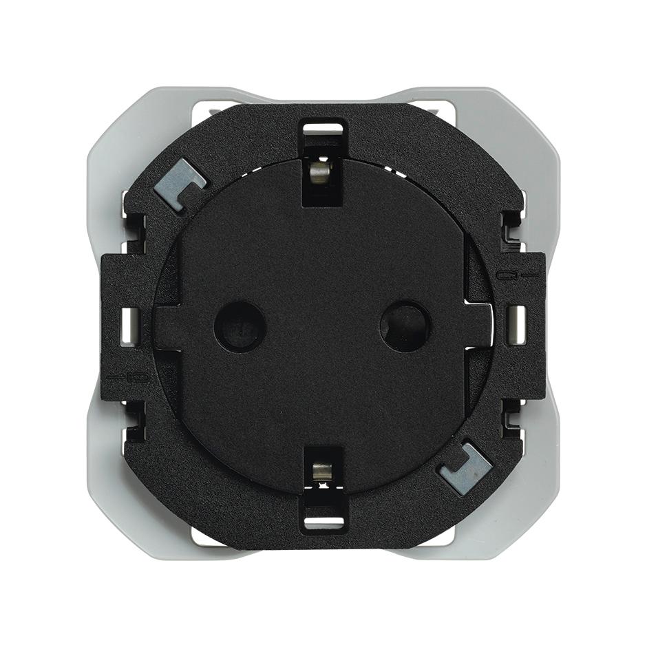 Base de enchufe schuko clean 16A 250 V~ con sistema de embornamiento a tornillo negro mate Simon 270 con referencia 20000434-098 de la marca SIMON