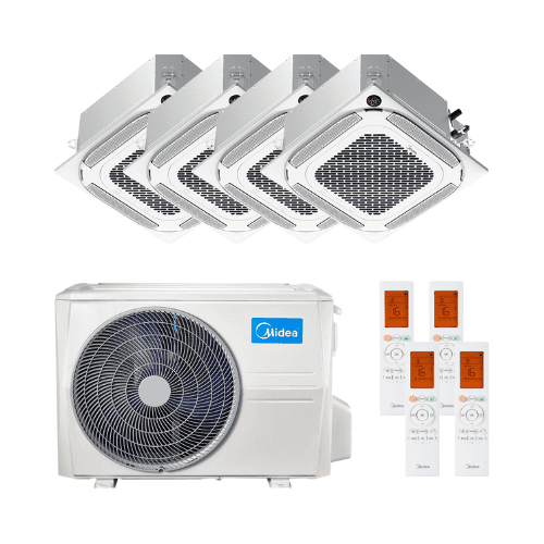 Aire acondicionado cassette 4x1 Midea Breezeless 360º 2,5 kW 9000 BTU con referencia MCA4U-09NX(4)M4O-28N8 de la marca MIDEA