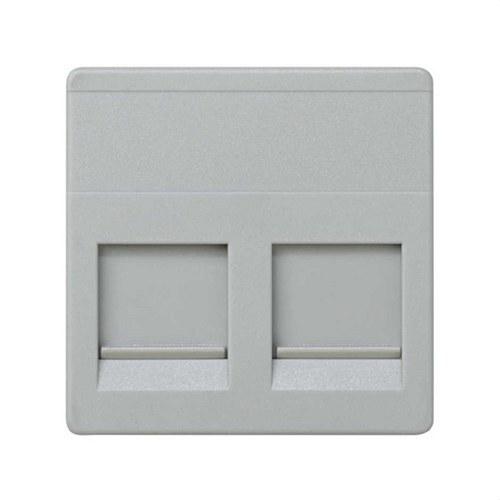 Placa de voz y datos plana con guardapolvo para 2 conectores RJ45 AMP® gris Simon 27 Play con referencia 27486-37 de la marca SIMON