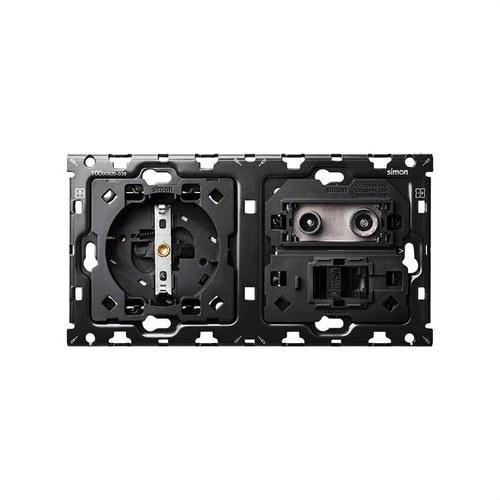 Kit back para 2 elementos con 1 base de enchufe schuko y 1 toma R-TV+SAT única con 1 conector RJ45 6 UTP Simon 100 con referencia 10010208-039 de la marca SIMON
