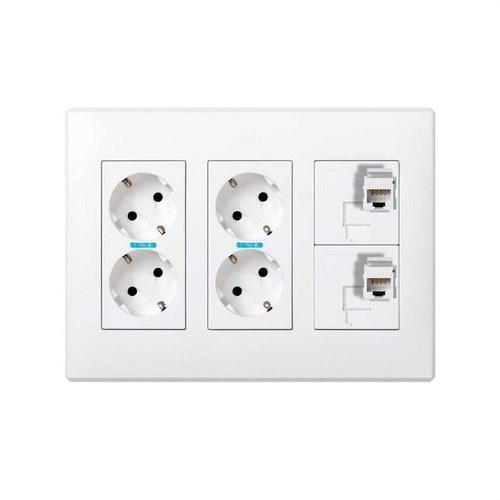 Kit caja pared de superficie o empotrar 3 elementos dobles con 2 enchufes dobles y 2 placas 1 RJ45 6 UTP blanco Simon 500 Cima con referencia 51000307-030 de la marca SIMON