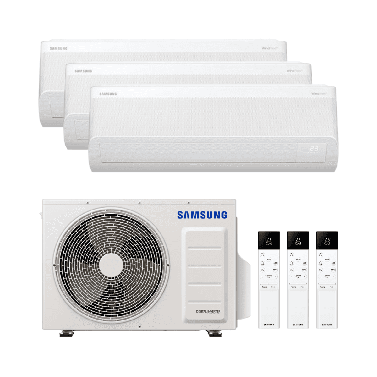 Aire condicionat 3x1 amb wifi Samsung WindFree Comfort S2 2,5 kW (2) + 3,5 kW amb referència KITSAMWINDFREE09+09+12 de la marca SAMSUNG