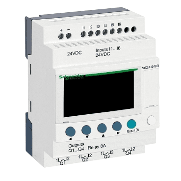 Relé programable compacto Zelio Logic 10 e s 24 v cc sin reloj pantalla con referencia SR2A101BD de la marca SCHNEIDER ELECTRIC