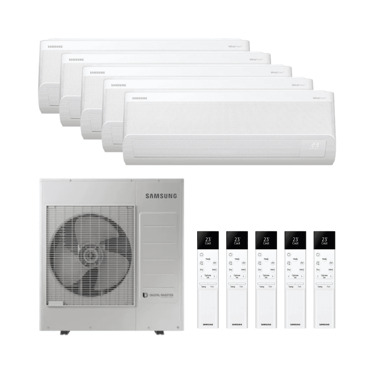 Aire acondicionado 5x1 con wifi Samsung WindFree Comfort S2 2,5 kW (4) + 3,5 kW con referencia KITSAMWFCS209(04)+12 de la marca SAMSUNG