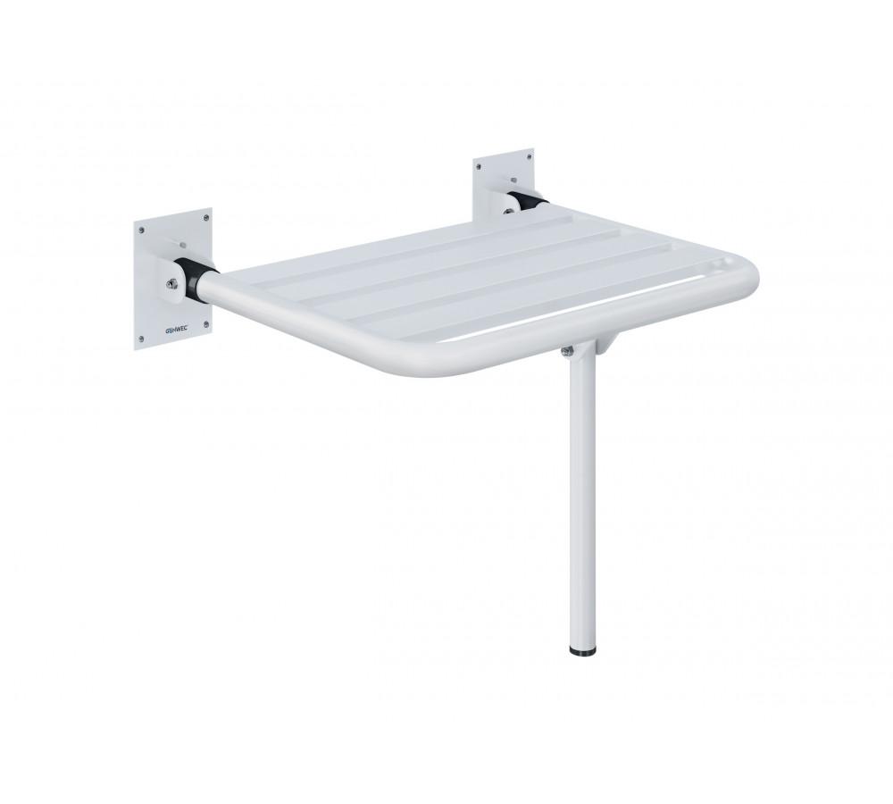 Asiento abatible con pata para baños y duchas acero blanco con referencia GW11 24 03 00 de la marca GENWEC