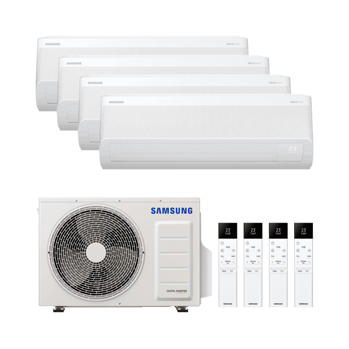Aire condicionat 4x1 amb wifi Samsung WindFree Comfort S2 2,5kW (3) + 3,5kW amb referència KITSAMWFCS209(03)+12 de la marca SAMSUNG