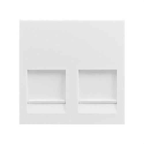 Placa de voz y datos plana con guardapolvo para 2 conectores RJ45 con clipaje Keystone I y II blanco Simon 400 con referencia 40000089-030 de la marca SIMON