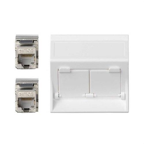 1-Gang Angled Voice and Data Plate with Dust Cover, 2 RJ45 Category 6A FTP White Simon 500 Cima with reference 50001086-030 from the brand SIMON