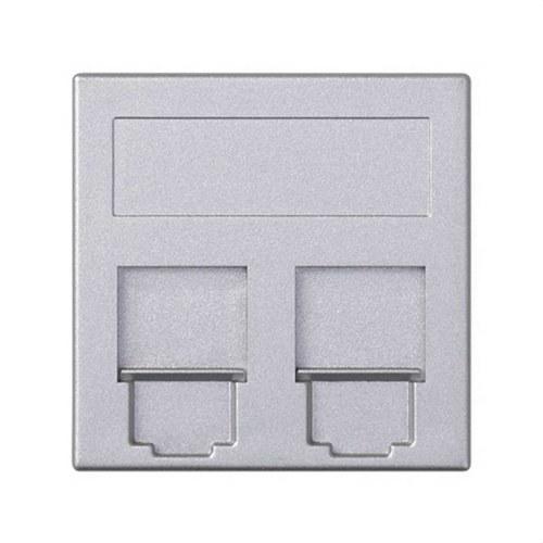 Placa de voz y datos plana con guardapolvo 1 elemento para 2 RJ45 compatibilidad otros fabricantes aluminio Simon 500 Cima con referencia 50000089-033 de la marca SIMON