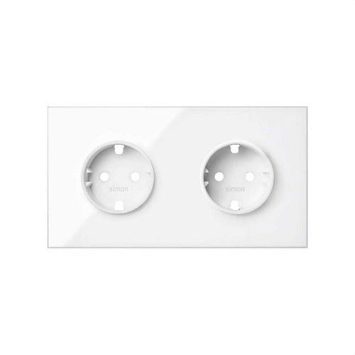 Kit front para 2 elementos con 2 bases enchufe schuko blanco brillante Simon 100 con referencia 10020202-130 de la marca SIMON
