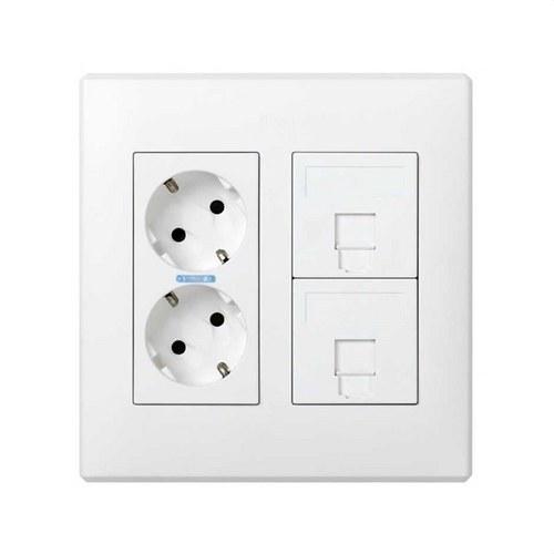 Kit caja pared de superficie o empotrar para 2 elementos dobles con 1 enchufe doble, 2 placas para 1 RJ45 blanco Simon 500 Cima con referencia 51000202-030 de la marca SIMON