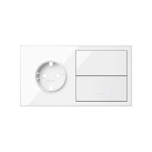 Kit front horizontal para 2 elementos con 1 base de enchufe schuko y 1 tecla individual blanco brillante Simon 100 con referencia 10020203-130 de la marca SIMON