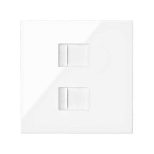 Voice and data cover with dust cover for 2 RJ45 connectors glossy white Simon 100 with reference 10000006-130 from the brand SIMON