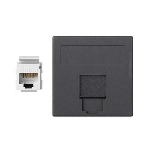 Placa de voz y datos plana con guardapolvo de 1 elemento con 1 RJ45 categoría 6 UTP grafito Simon 500 Cima con referencia 50002085-038 de la marca SIMON